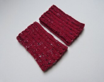 Wrist warmers - dark red tweed