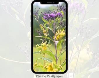 Wildflower Cell Phone Wallpaper with Purple and Yellow Blooms