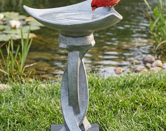 Modern-style concrete outdoor birdbath with pedestal – garden decorative statue