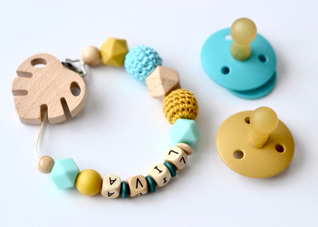 Pacifier chain made of silicone with name Etsy