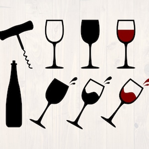 Wine glass corkscrew and wine bottle SVG bundle