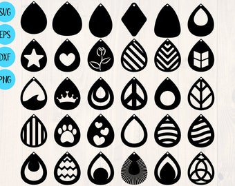 Leather earrings svg cut files for making your own teardrop earrings. SVG Bundle