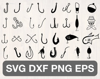 Fishing hooks SVG bundle, with fishing lures and a bobber