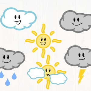 Mignon météo calendrier clipart svg, png, eps et dxf nuage clipart, clipart soleil, couper des fichiers, des cliparts pour cricut de pluie et silhouette