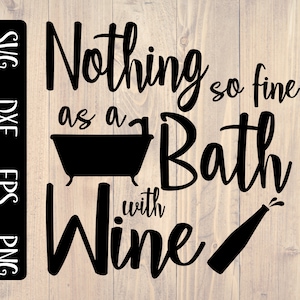 Puede incluir: Diseño gráfico en blanco y negro con el texto "Nada tan bueno como un baño con vino". El gráfico incluye una bañera y una botella de vino con un corcho que sale disparado.