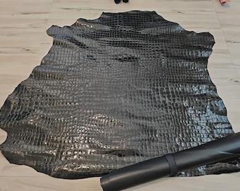 2oz Black alligator crocodile belly print sheepskin lambskin leather hide, liner panel, sheet, Crafting leather 4-6 sqf