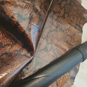 2 oz Metallic brown copper black snake print sheepskin lambskin leather full hide panel, liner panel, sheet, 4-5 sqf