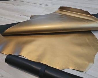 Couro de pele de carneiro escovado dourado metálico acetinado de 2 onças, folha de painel, couro para artesanato, feito à mão, 6-7 pés quadrados