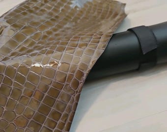 2oz taupe brown alligator crocodile belly print embossed sheepskin lambskin crafting Leather, Patent, liner panel, sheet, 4-6 sqf