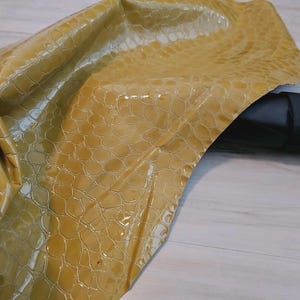 2oz Mustard yellow alligator crocodile belly print embossed sheepskin lambskin Leather hide, liner panel, sheet, crafting, 4-6 sqf
