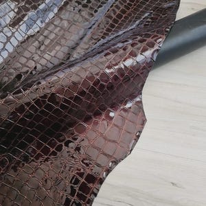 2 oz Burgundy maroon alligator crocodile belly print embossed sheepskin lambskin leather hide, Crafting Leather 4-6 sqf