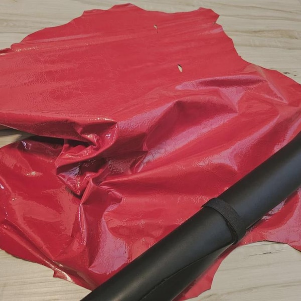 2oz true red sheepskin lambskin leather full hide, crackle grain, soft temper, crafting leather, handmade 4-6 sqf