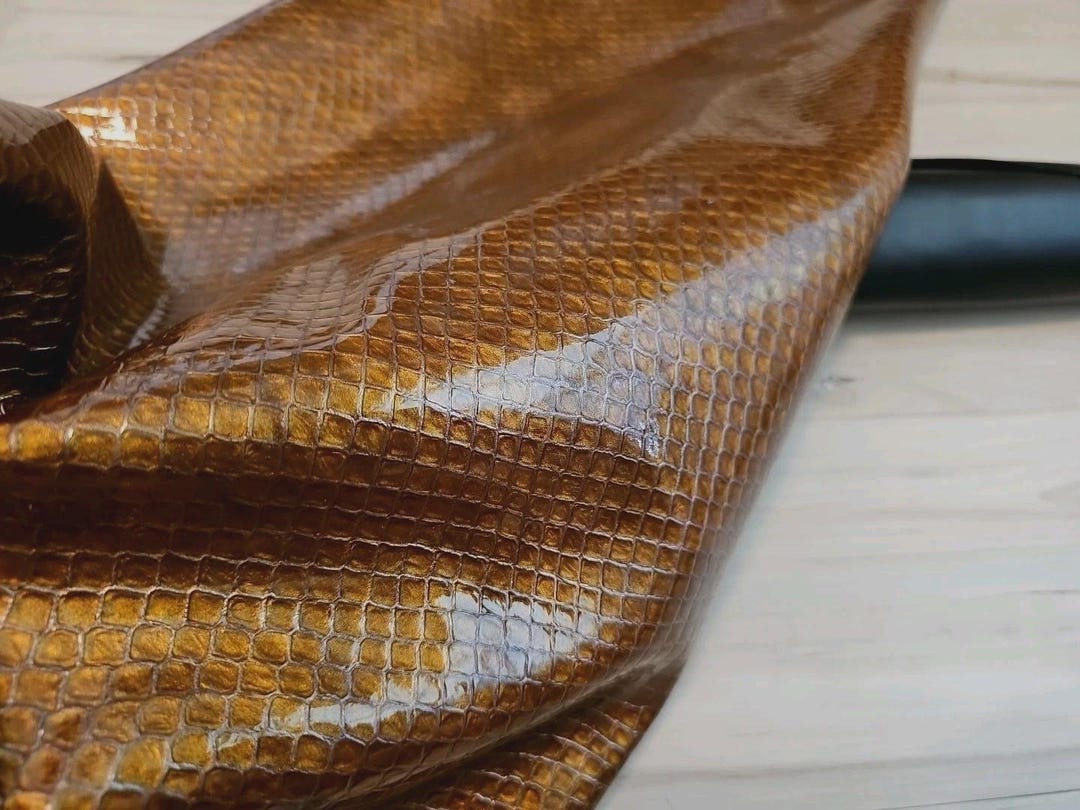 Python Metallic Leather 2oz Brown Copper Python Metallic Print Sheepskin Lambskin Leather Hide ...