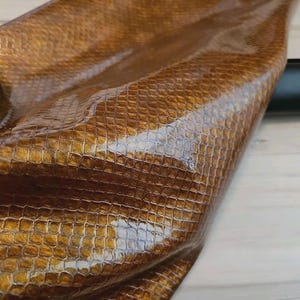 2oz  Brown copper python metallic print sheepskin lambskin leather hide, Embossed, crafting leather, 4-6+sqf