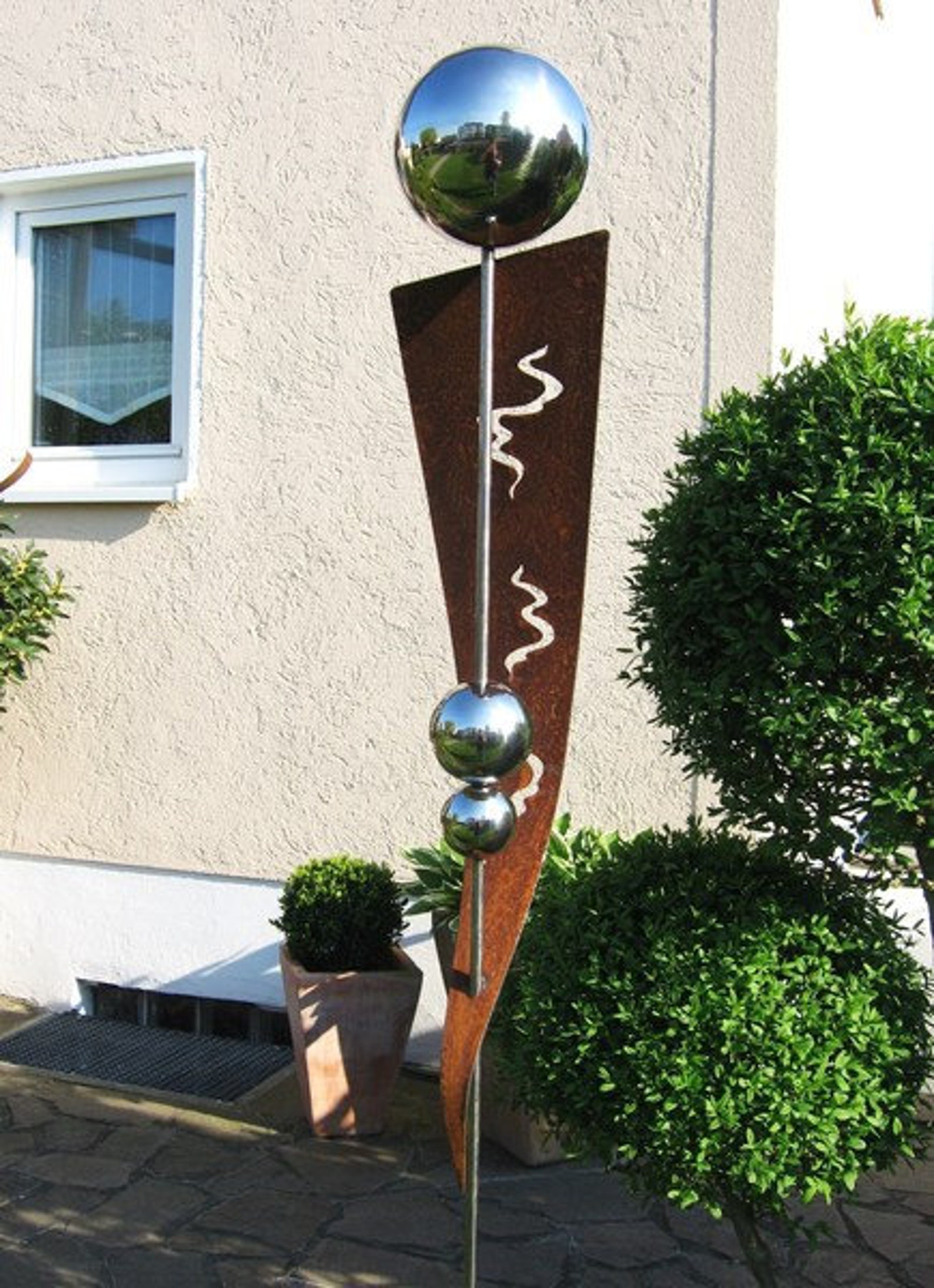 Stele Gartendeko Edelstahlkugel Rost Skulptur Nr.2 Etsy.de