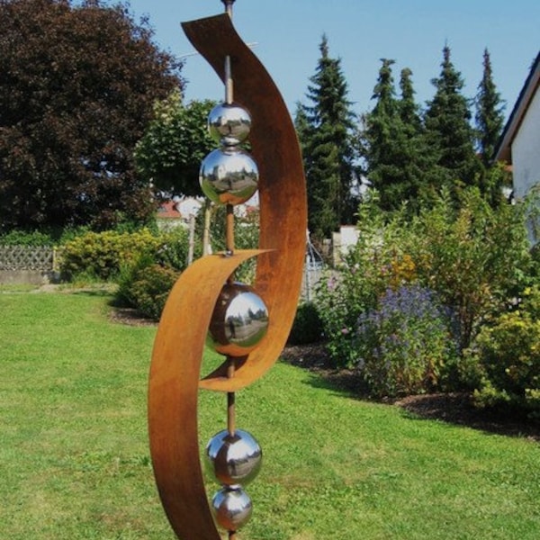 Stele Gartendeko Edelstahlkugel Rost Skulptur 16