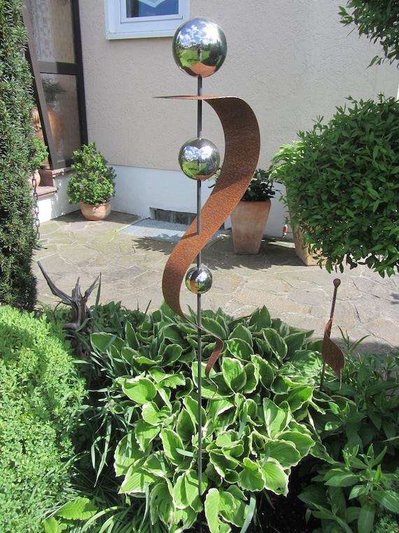 Stele Gartendeko Edelstahlkugel Rost Skulptur 6 Etsy