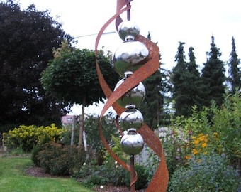 Stele Gartendeko Edelstahlkugel Rost Skulptur 4