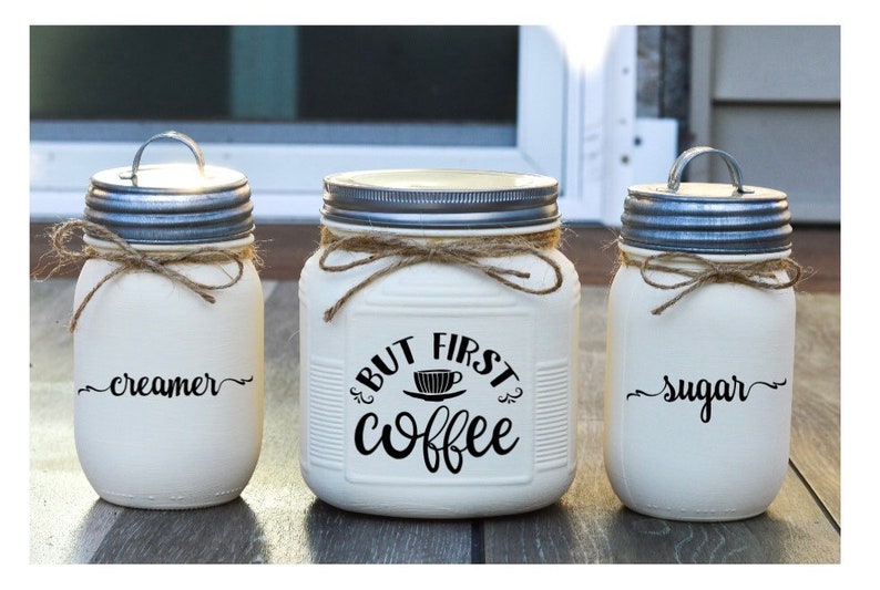 Coffee Bar Decor Cream and Sugar Set Kitchen Canister Set image 1