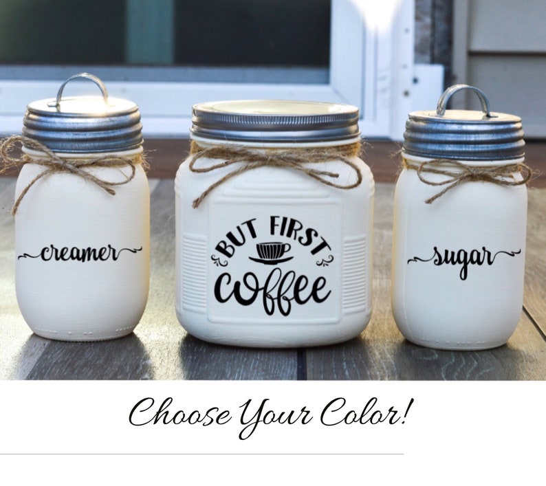 Coffee Bar Decor Cream and Sugar Set Kitchen Canister Set image 0