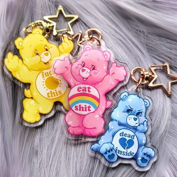 Porte-clés à breloques en acrylique Don't Care Bears