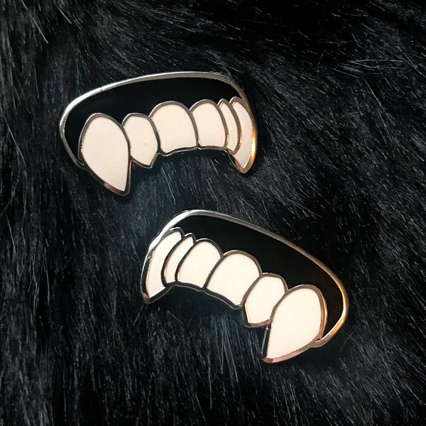 Pink and Black Vampire Fangs lapel hard enamel pin set