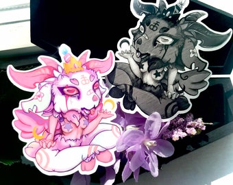 Baby Baphomet limited edition color variations: Albino and Sketchy vinyl stickers