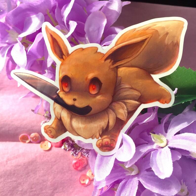 Evil Eevee With Knife Pokémon With Knives Vinyl Sticker Etsy