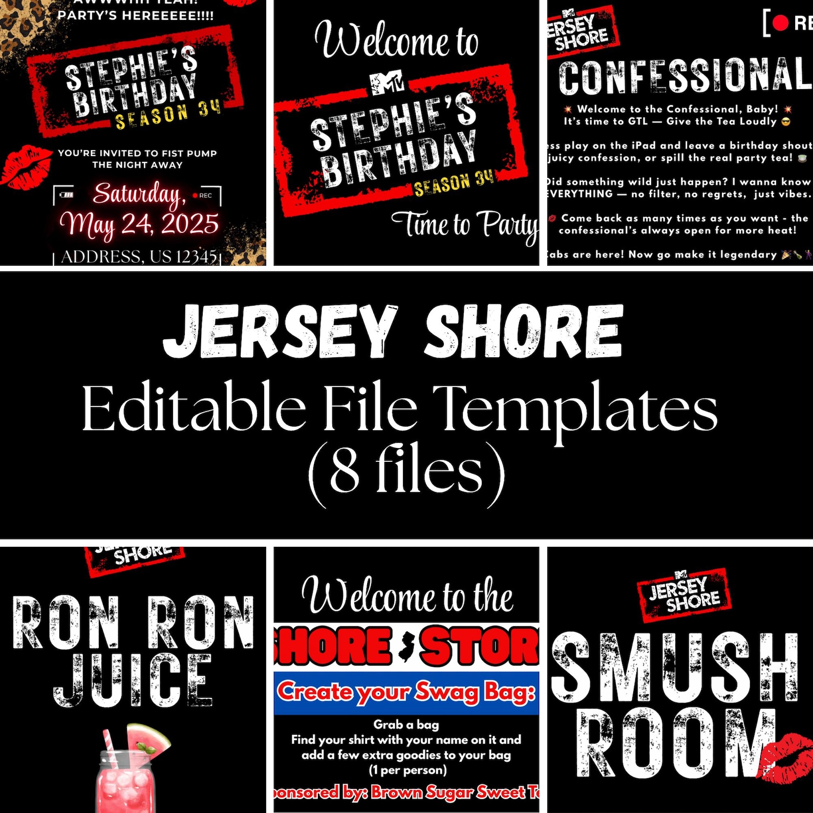 Jersey Shore Party Sign Bundle Editable Canva Templates Digital Download