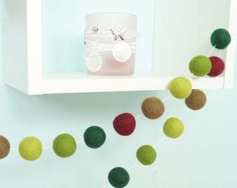 Garland, spring, great colors, children's room, decoration, felt balls, baby room, wall decoration, playroom, pom-pom garland, brown, green