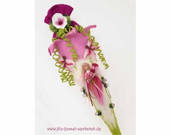 gefilzte Schultüte, Fee, große Farbwahl, pink, rosa Schmetterling, Rosen, Filz, personalisierbar, handgefilzt, ca. 70cm