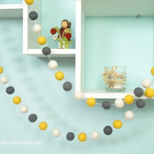 Garland, felt, great choice of colors, felt ball, children's room, baby room, wall decoration, playroom, pom pom garland, yellow, gray, spring image 9