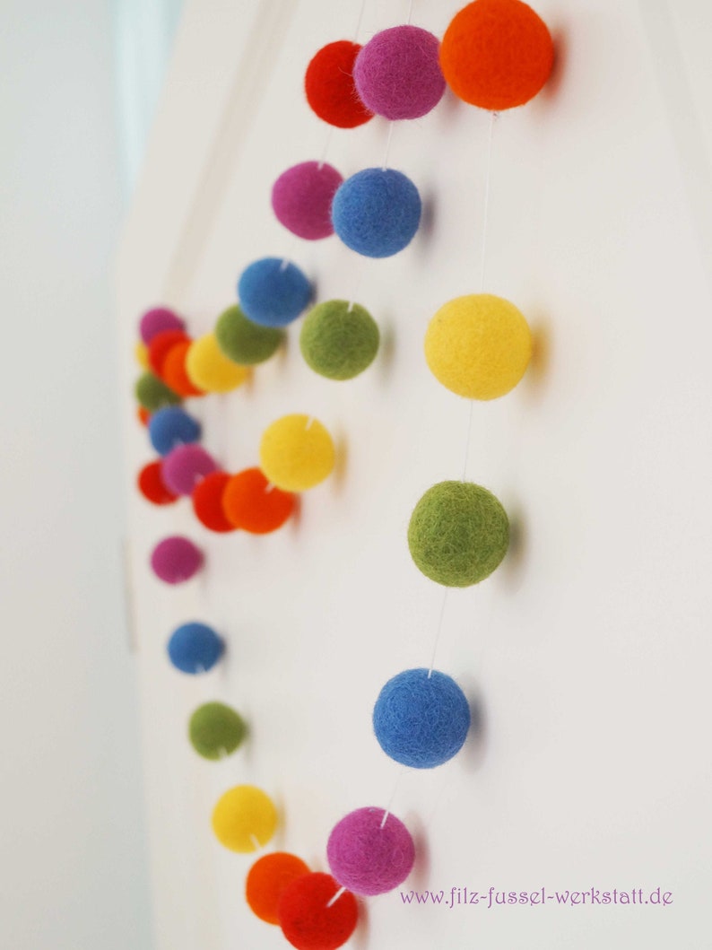 Garland, felt, many colors, children's room, felt balls, baby room, wall decoration, playroom, pom-pom garland, rainbow, birthday decoration image 1