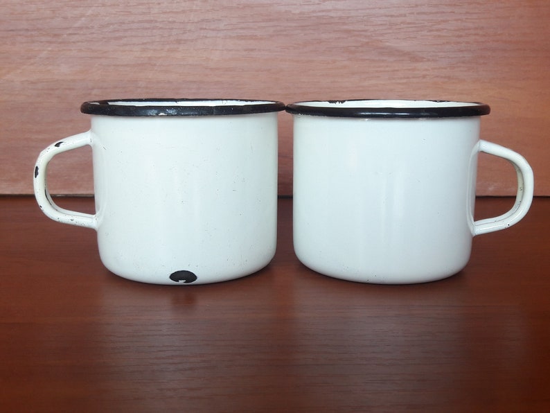 Vintage Enamel Mug Soviet White Enamel Drinkware Set of Two Etsy