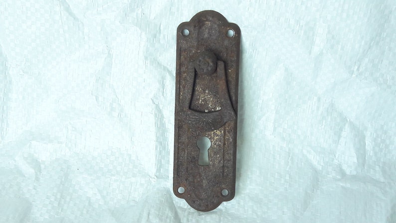 Vintage small cabinet knob old metal pulls rustic knob with keyhole old pulls made in ussr soviet rusty drawer pull