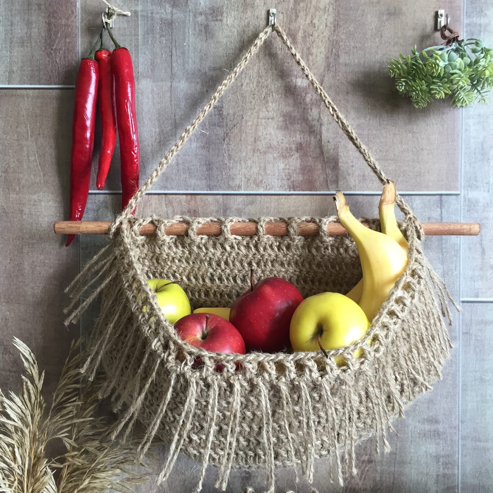 Hanging Basket Wall Jute Kitchen Storage Fruit Basket Etsy