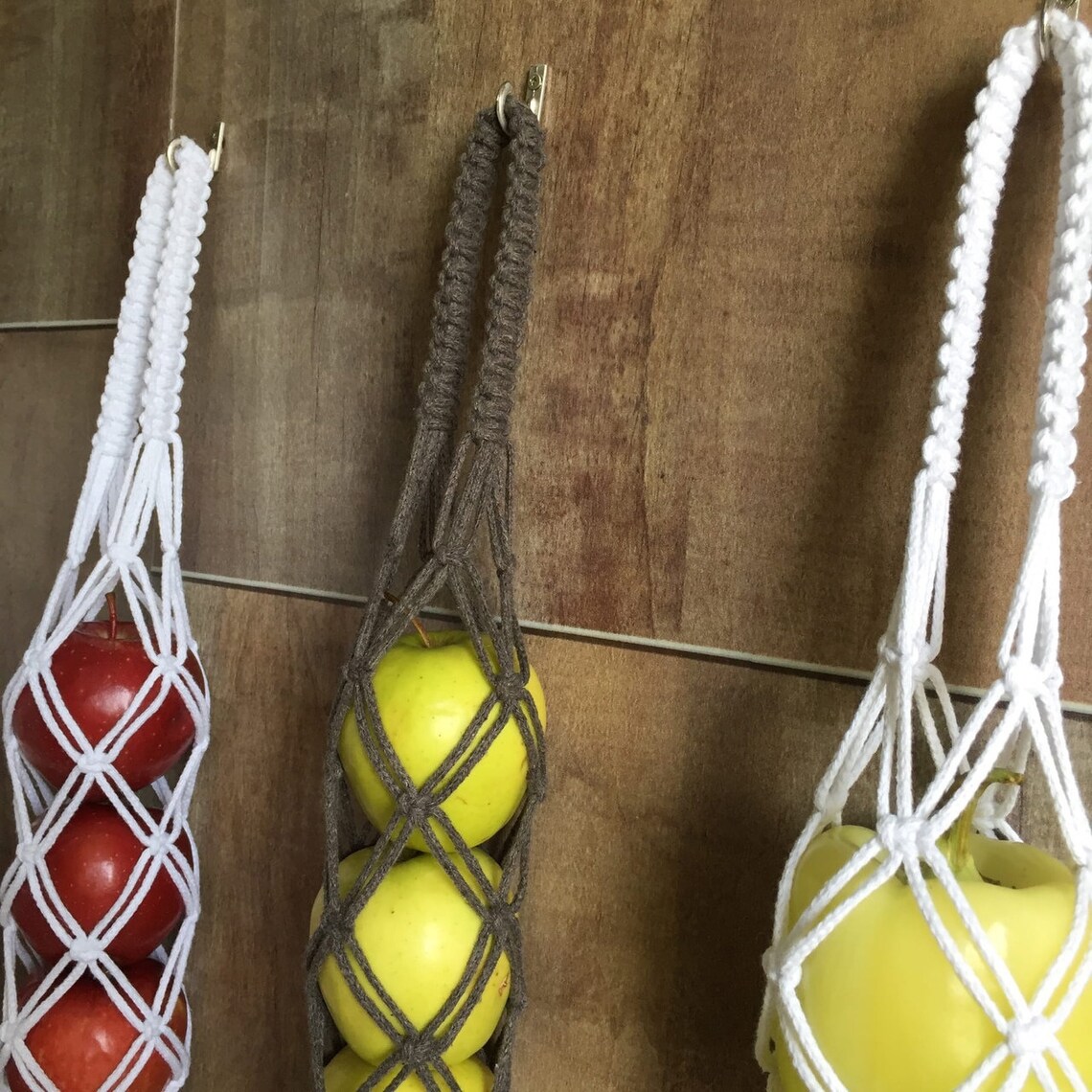 Hanging Fruit Basket Set 3 Vegetable Bag Rope Reusable Wall Etsy