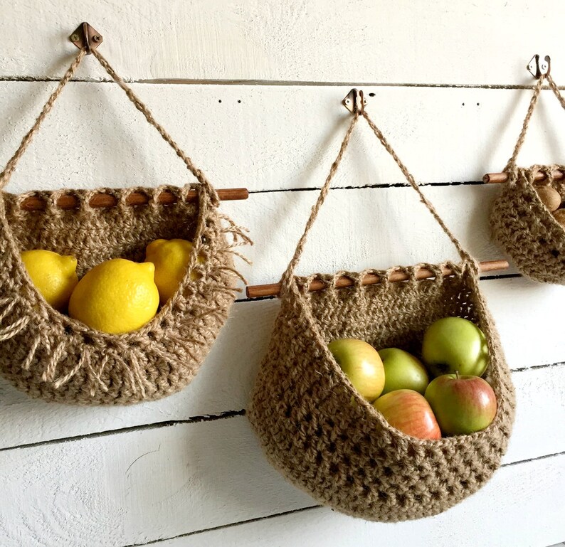 Jute wall basket Hanging fruit basket Boho style Three tier Etsy