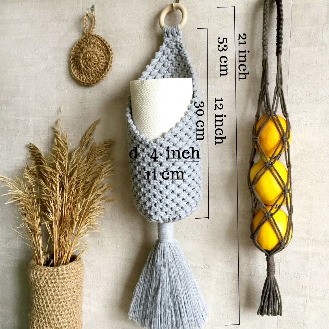 Paper Towel Holder Hanging Wall Basket Towel Rack Macrame Etsy