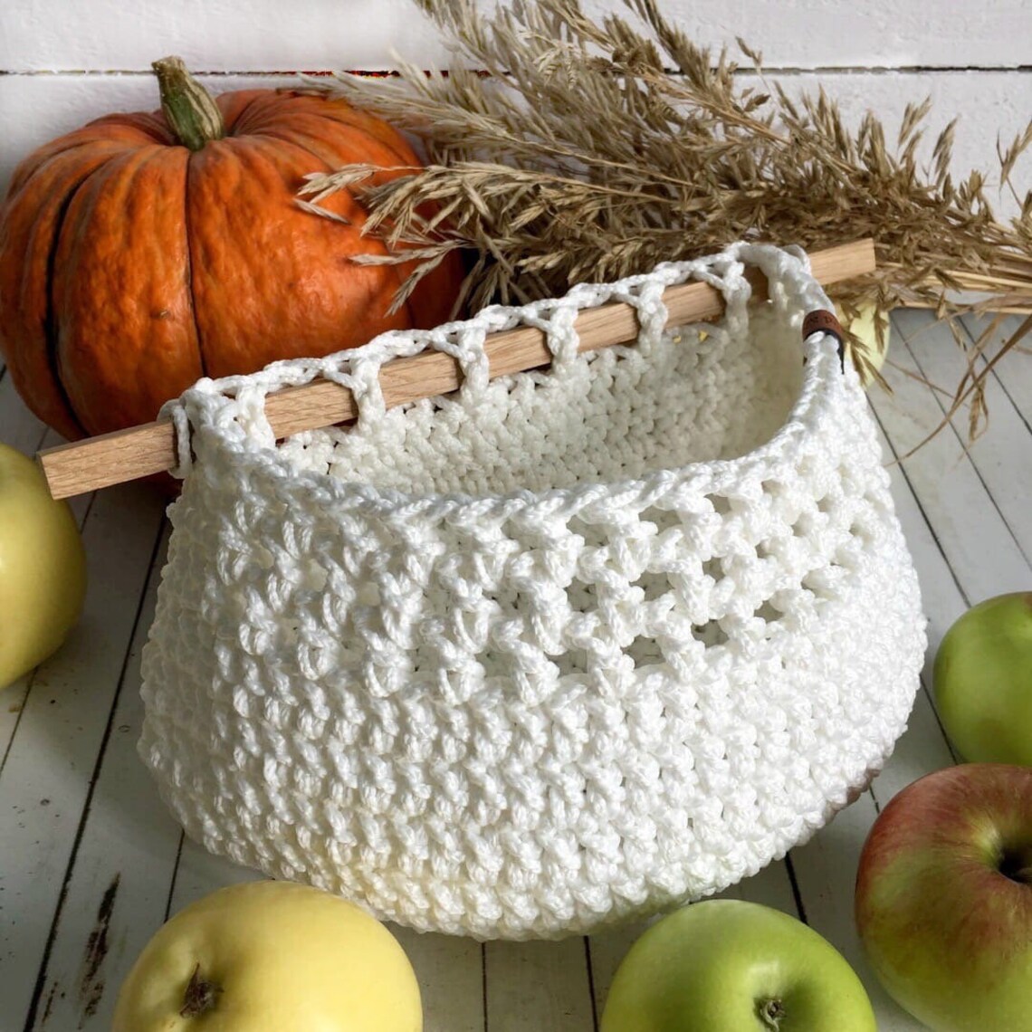 Hanging fruit basket wall hygge Rope white storage basket Etsy