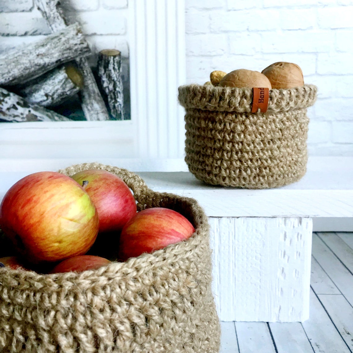 Ecofriendly Jute Fruit Basket Hanging Basket Boho Style Wall Etsy
