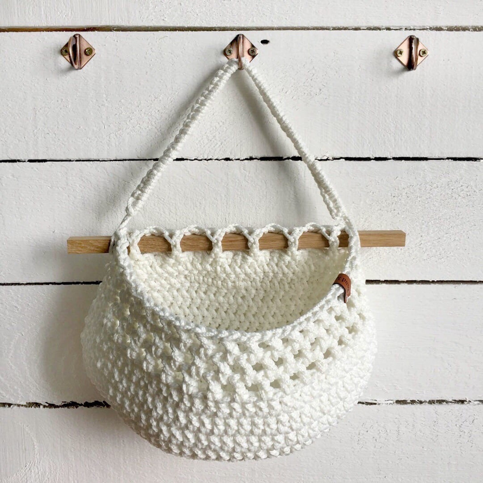 Hanging fruit basket wall hygge Rope white storage basket Etsy