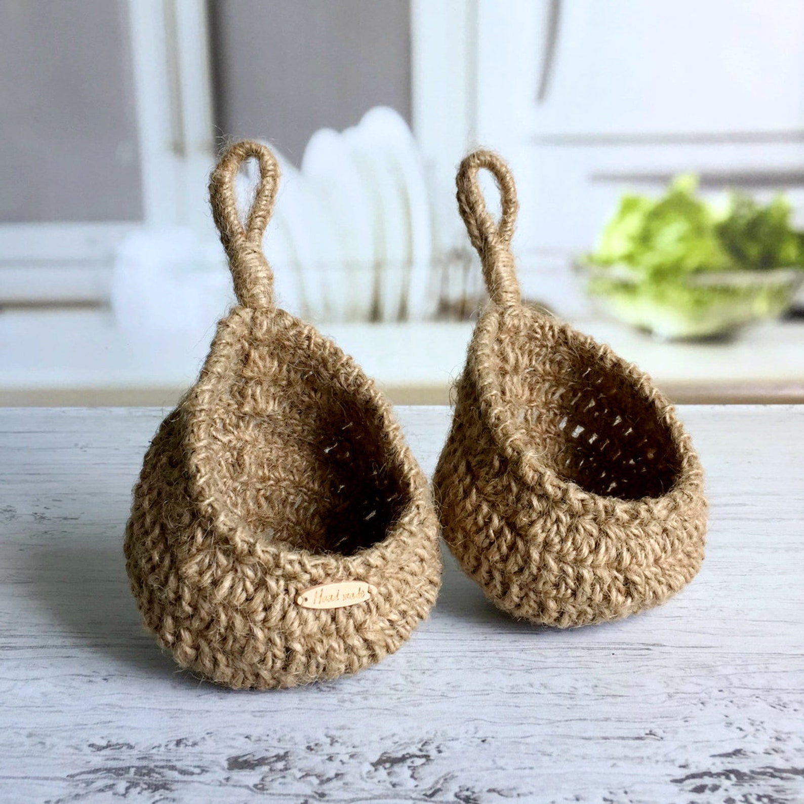 Jute Hanging Baskets Set 2 Sustainable Gift Wall Basket Jute Etsy