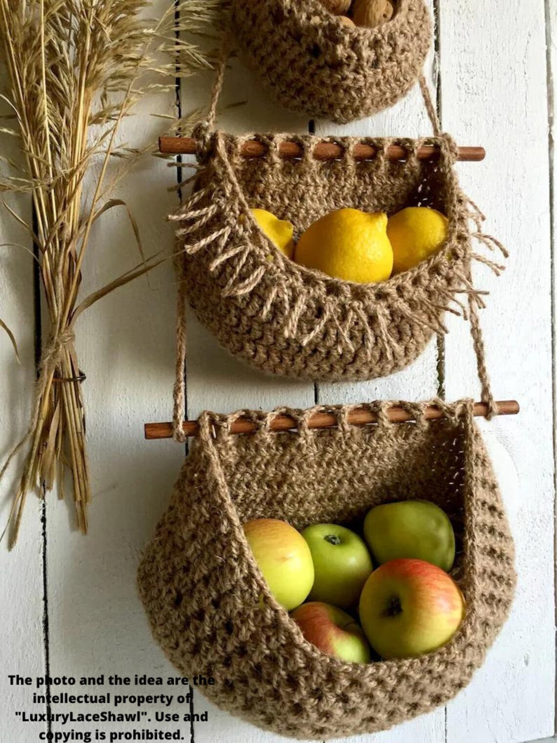 Hanging fruit basket Boho style Three tier Jute wall basket Etsy