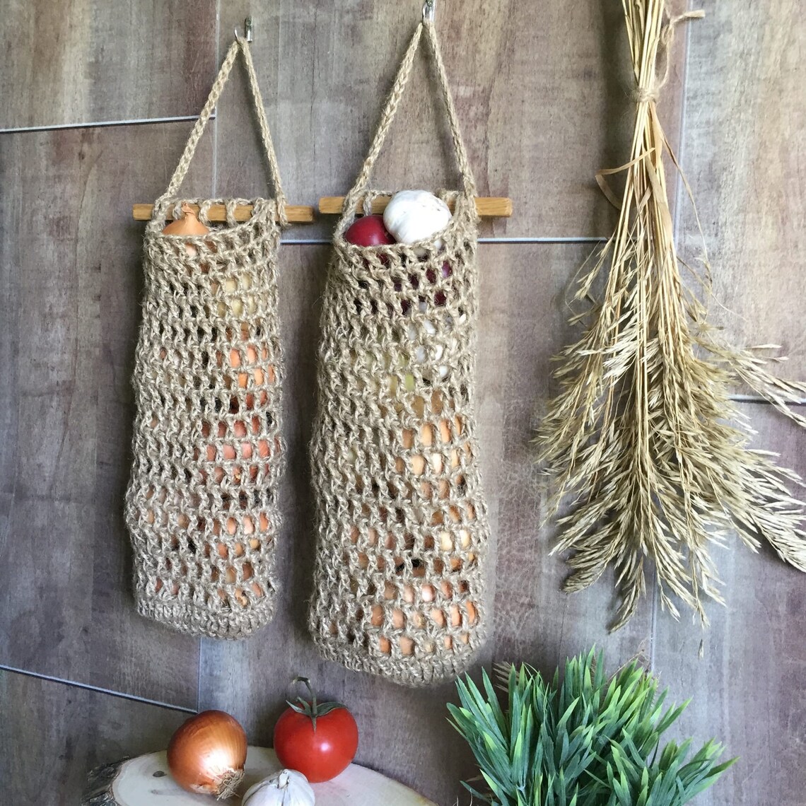 Hanging fruit basket RV Decor Jute Basket Vegetable Storage Etsy