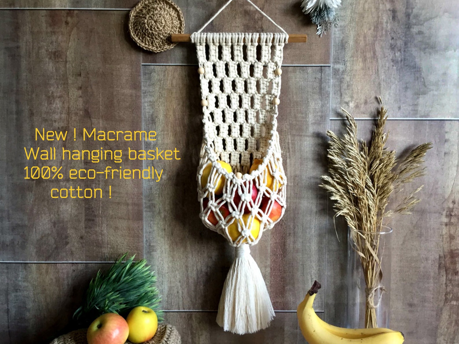 Macrame hanging fruit basket Wall decor kitchen Boho interior Etsy