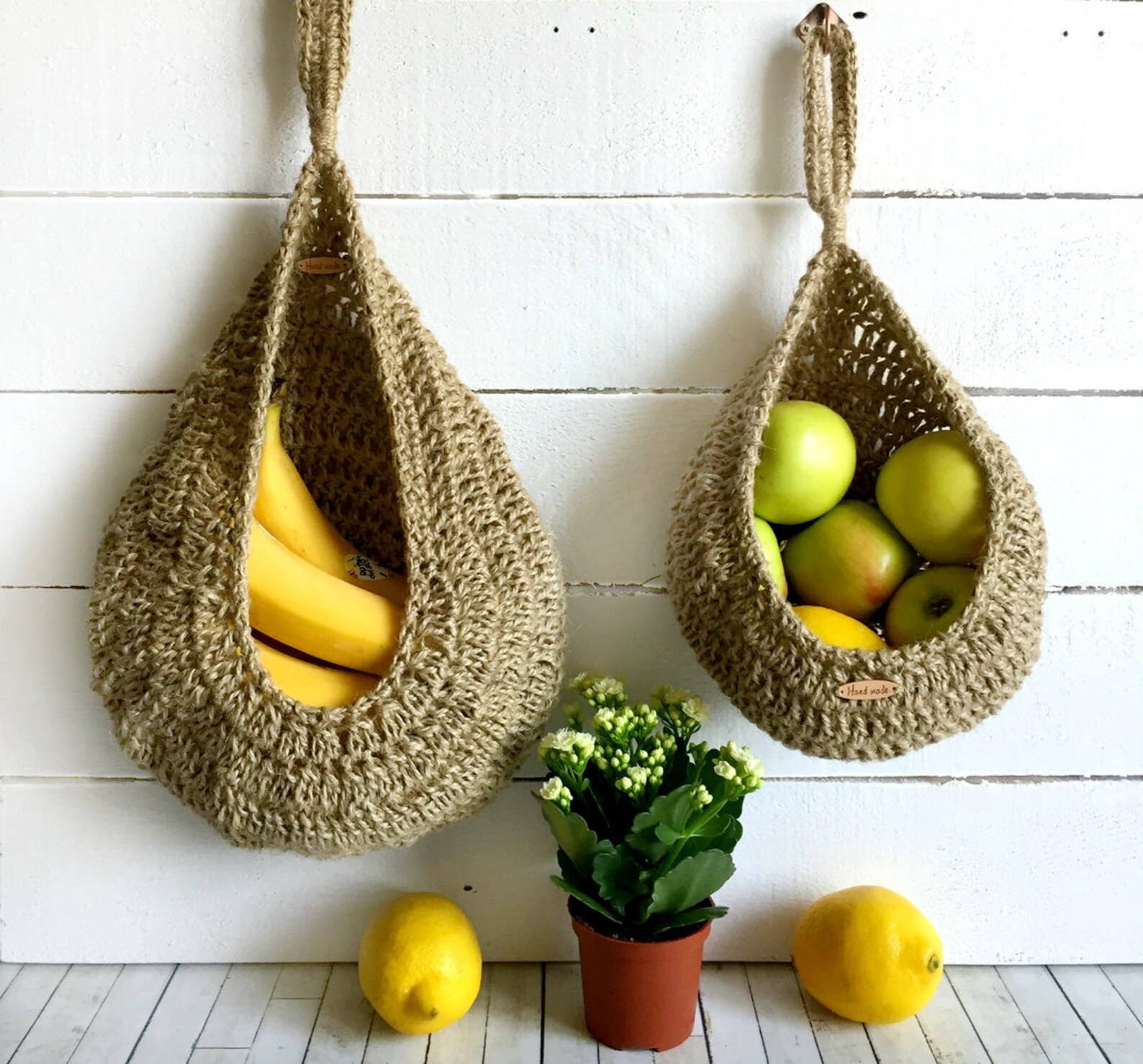 Hanging fruit basket Jute wall decor boho Zero waste Kitchen Etsy