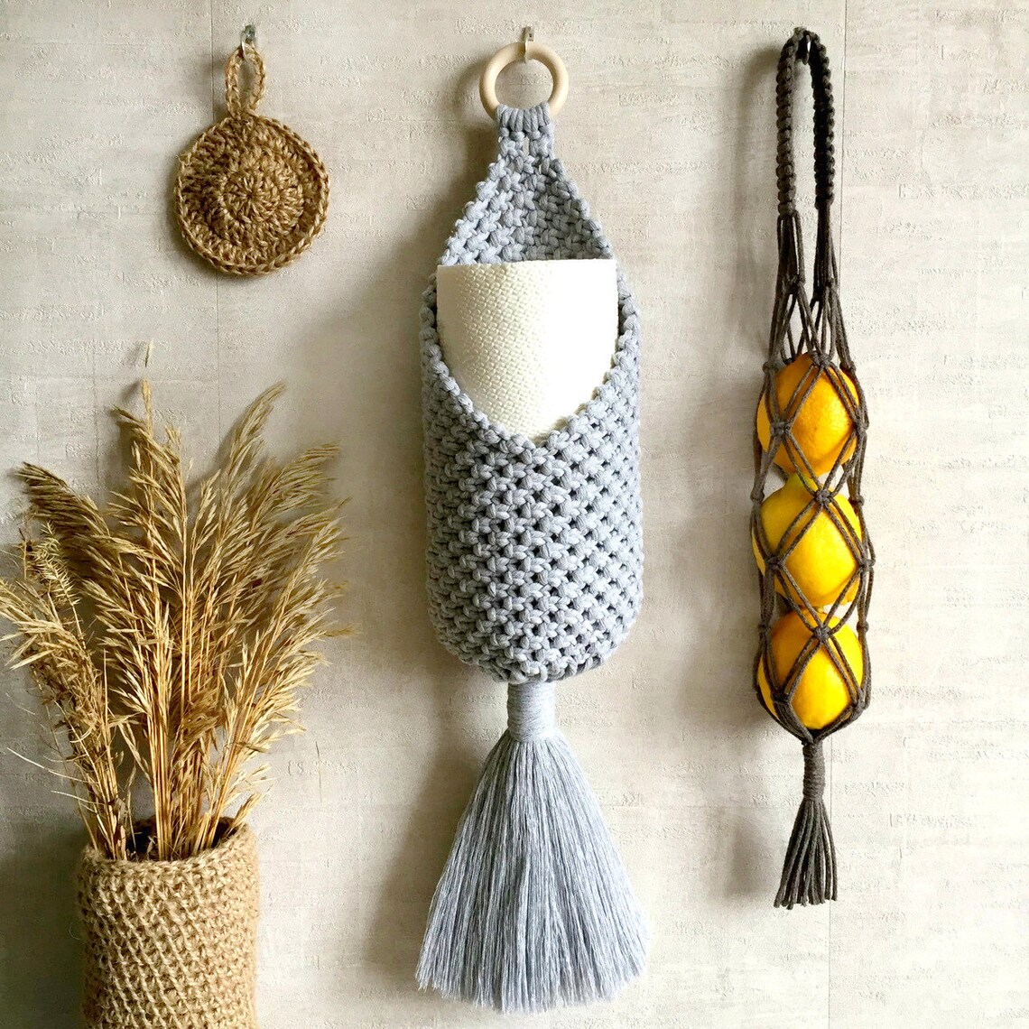 Paper Towel Holder Hanging Wall Basket Towel Rack Macrame Etsy