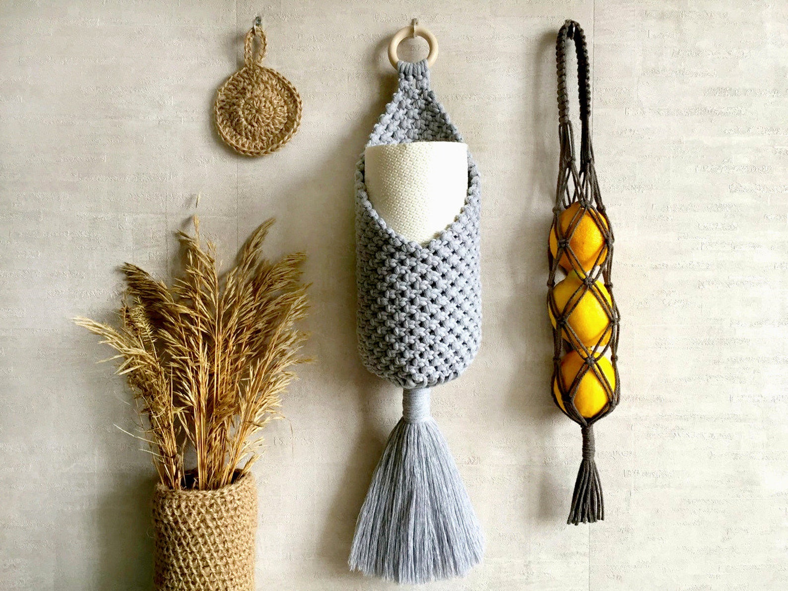Paper Towel Holder Hanging Wall Basket Towel Rack Macrame Etsy