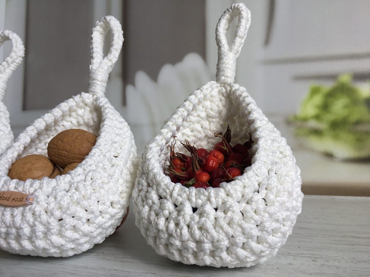 2 Stück Hängekörbe Aus Baumwolle-Leinen | Falbar & Waschbar | Für Bad, Wand & Tür | 14x13x10cm